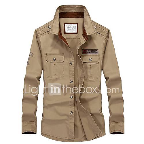 Heren Militair Overhemd Katoen Effen Slank Blauw M Lange Mouw huismerk kopen in de aanbieding