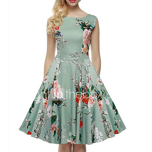 Dames Feestdagen Uitgaan Vintage Street Chic Katoen A Lijn Jurk Bloemen Tot De Knie huismerk kopen in de aanbieding