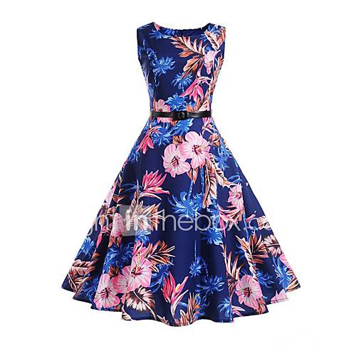 Dames Uitgaan Vintage Katoen A Lijn Jurk Bloemen Print Tot De Knie huismerk kopen in de aanbieding