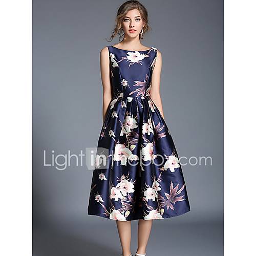 Dames Feestdagen Uitgaan Street Chic A Lijn Wijd Uitlopend Jurk Bloemen Midi huismerk kopen in de aanbieding