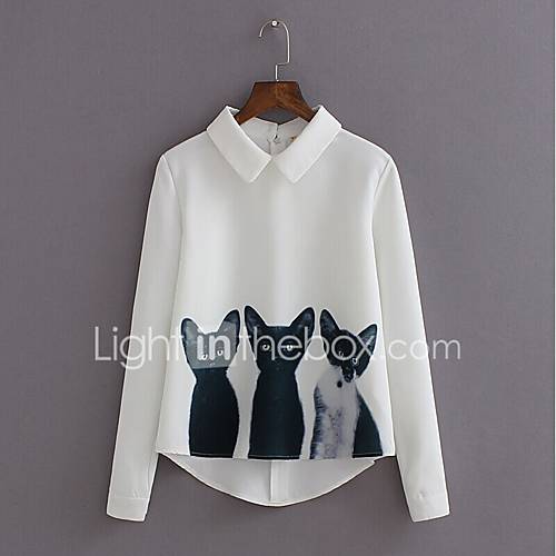 Dames Overhemd Dier Overhemdkraag Wit M Herfst huismerk kopen in de aanbieding