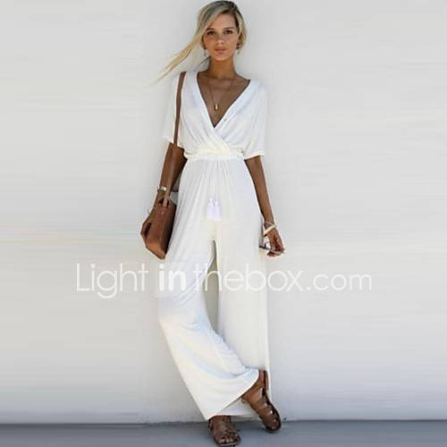 Dames Breedbeen Standaard V Hals Wit Zwart Blozend Roze Jumpsuit Effen M L Xl Hoge Taille Halve Mouw Lente Zomer huismerk kopen in de aanbieding Dames Breedbeen Standaard V Hals Wit Zwart Blozend Roze Jumpsuit Effen M L Xl Hoge Taille Halve Mouw Lente Zomer huismerk kopen in de aanbieding