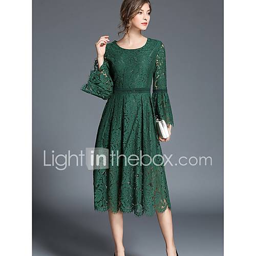 Dames Feestdagen Uitgaan Street Chic Wijd Uitlopend Jurk Effen Midi huismerk kopen in de aanbieding