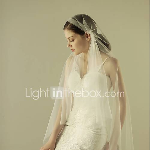 Eenlaags Kniprand Bruidssluiers Vingertopsluiers Met Geplooid Tule Mantilla huismerk kopen in de aanbieding