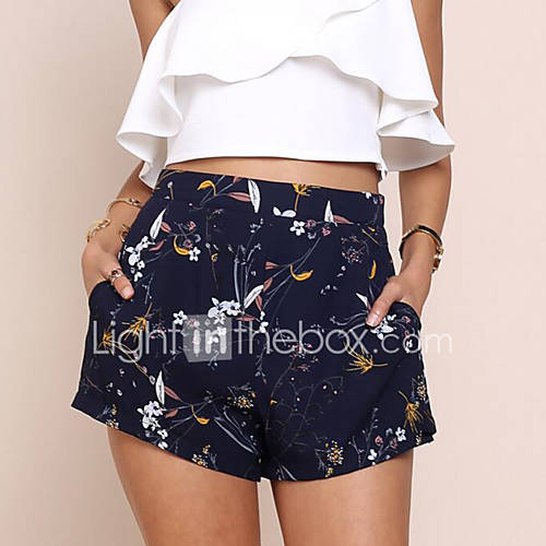 Dames Street Chic Slank Chinos Zwaar Katoen Shorts Broek Bloemen Print Marine Blauw huismerk kopen in de aanbieding
