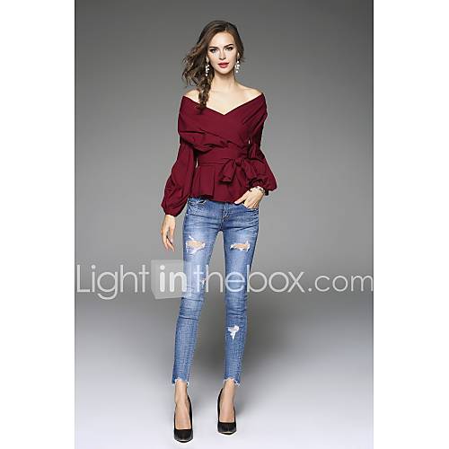 Dames Overhemd Katoen Uitgaan Effen V Hals Blauw huismerk kopen in de aanbieding Dames Overhemd Katoen Uitgaan Effen V Hals Blauw huismerk kopen in de aanbieding