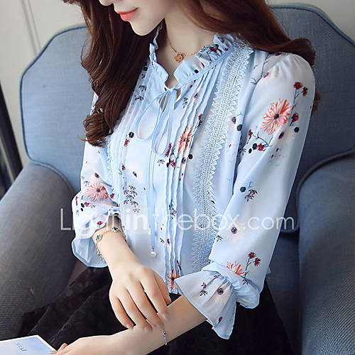 Dames Blouse Werk Bloemen Opstaand Blauw L Lente Herfst Fine Stripe huismerk kopen in de aanbieding Dames Blouse Werk Bloemen Opstaand Blauw L Lente Herfst Fine Stripe huismerk kopen in de aanbieding