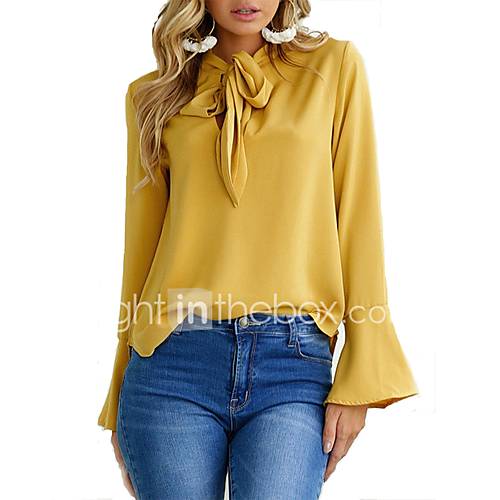 Dames Blouse Werk Effen Overhemdkraag Blozend Roze M Lente Herfst huismerk kopen in de aanbieding