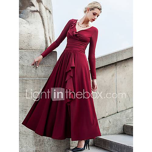 Dames Grote Maten Feest Feestdagen Street Chic Wijd Uitlopend Jurk Effen V Hals Maxi huismerk kopen in de aanbieding