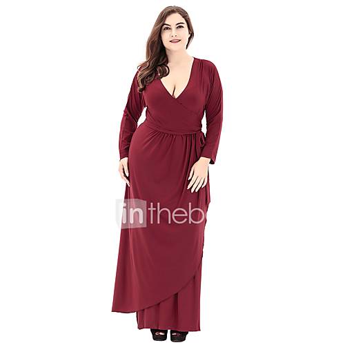 Dames Grote Maten Standaard Jurk Effen Diepe V Hals Maxi huismerk kopen in de aanbieding