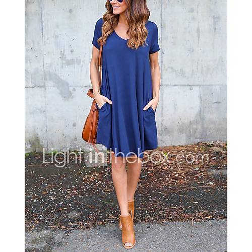 Dames Ruimvallend Jurk Effen V Hals Boven De Knie huismerk kopen in de aanbieding