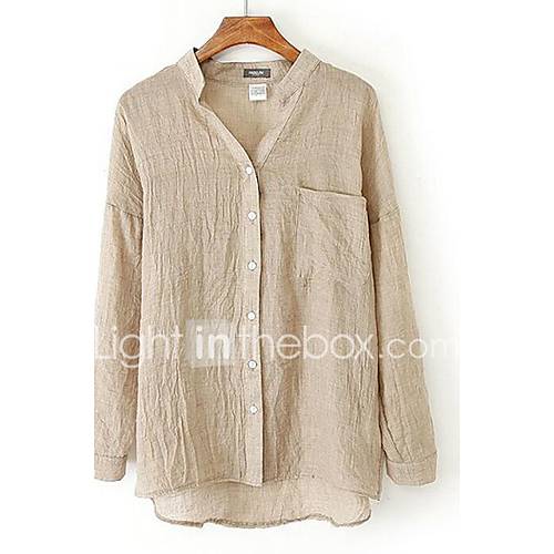 Dames Grote Maten Overhemd Werk Effen V Hals Wit L Zomer Herfst huismerk kopen in de aanbieding