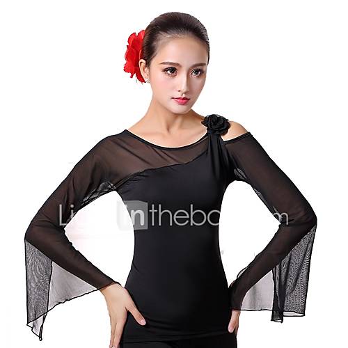 Ballroomdansen Tops Dames Prestatie Synthetische Zijde Bloem Lange Mouw Top huismerk kopen in de aanbieding