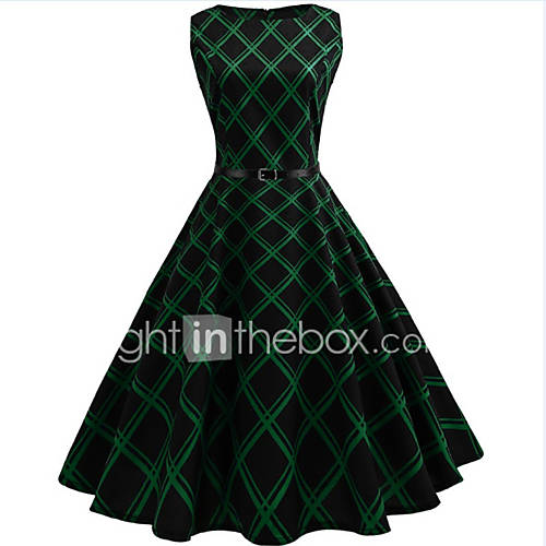 Dames Uitgaan Vintage Katoen A Lijn Jurk Blokken Print Tot De Knie huismerk kopen in de aanbieding