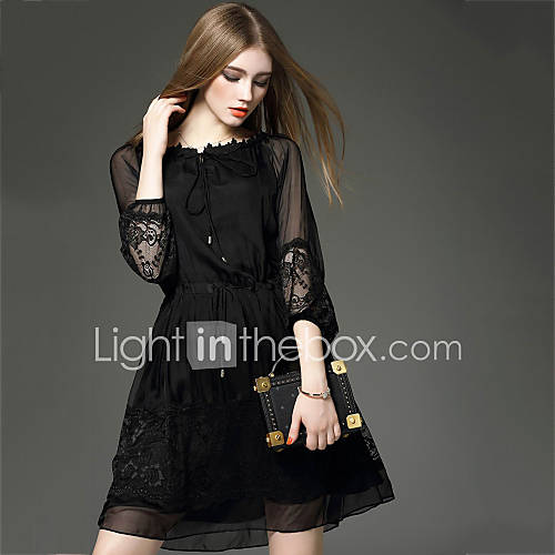 Dames Street Chic A Lijn Jurk Effen Kant Boven De Knie Zwart huismerk kopen in de aanbieding