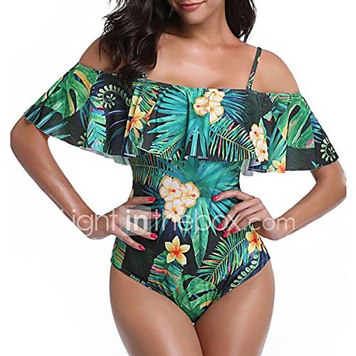 Dames Boho Bandje Schouderafhangend Klaver Wit Bandeau Onderbroeken Eendelig Zwemkleding Bloemen Tropisch Blad Ruche Print L Xl Xxl Sexy huismerk kopen in de aanbieding