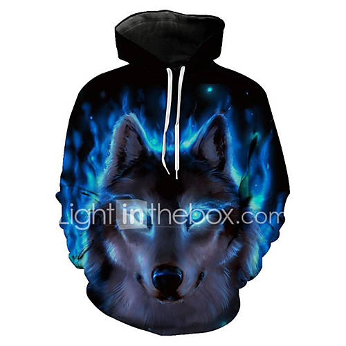 Heren Grote Maten Broek 3D Dier Wolf Print Blauw Capuchon Lange Mouw Lente Winter huismerk kopen in de aanbieding Heren Grote Maten Broek 3D Dier Wolf Print Blauw Capuchon Lange Mouw Lente Winter huismerk kopen in de aanbieding
