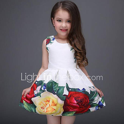 Kinderen Meisjes Zoet Dagelijks Feestdagen Bloemen Print Mouwloos Polyester Jurk Wit huismerk kopen in de aanbieding