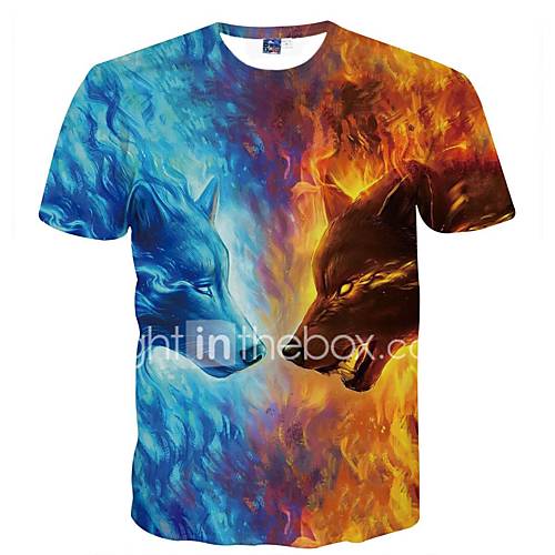 Heren Standaard Print T Shirt Club Dier Ronde Hals Wolf Blauw Xxxl Korte Mouw Zomer huismerk kopen in de aanbieding