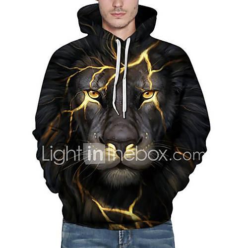 Heren Actief Grote Maten Ruimvallend Broek 3D Dier Leeuw Print Zwart Capuchon Lange Mouw Herfst Winter huismerk kopen in de aanbieding Heren Actief Grote Maten Ruimvallend Broek 3D Dier Leeuw Print Zwart Capuchon Lange Mouw Herfst Winter huismerk kopen in de aanbieding