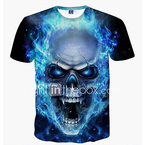Heren Standaard Print T Shirt Club Doodskoppen Ronde Hals Blauw Xxxl Korte Mouw Zomer huismerk kopen in de aanbieding