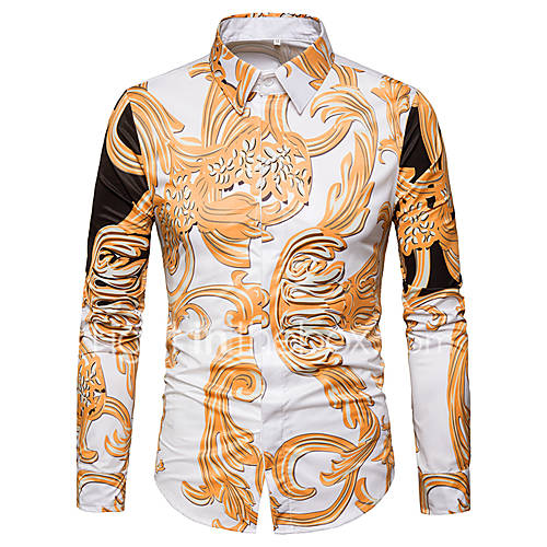 Heren Vintage Print Overhemd Bloemen Spread Boord Slank Goud Xl Lange Mouw huismerk kopen in de aanbieding Heren Vintage Print Overhemd Bloemen Spread Boord Slank Goud Xl Lange Mouw huismerk kopen in de aanbieding