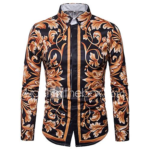 Heren Print Overhemd Bloemen Spread Boord Slank Goud Lange Mouw huismerk kopen in de aanbieding Heren Print Overhemd Bloemen Spread Boord Slank Goud Lange Mouw huismerk kopen in de aanbieding