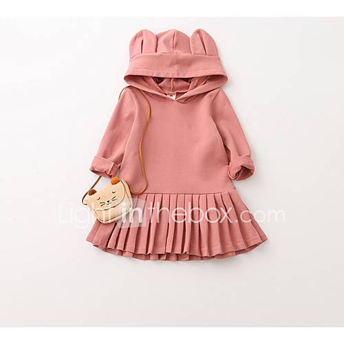 Peuter Meisjes Heel Simpel Effen Lange Mouw Polyester Jurk Blozend Roze huismerk kopen in de aanbieding