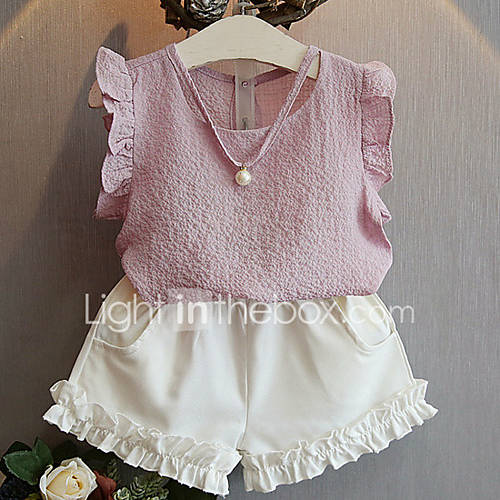 Peuter Meisjes Dagelijks Effen Mouwloos Katoen Kledingset Blozend Roze huismerk kopen in de aanbieding