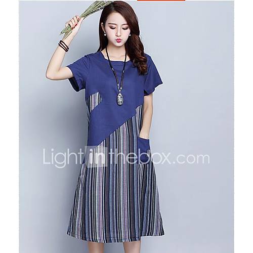 Dames Grote Maten Chinoiserie Katoen Ruimvallend Jurk Gestreept Print Midi huismerk kopen in de aanbieding Dames Grote Maten Chinoiserie Katoen Ruimvallend Jurk Gestreept Print Midi huismerk kopen in de aanbieding