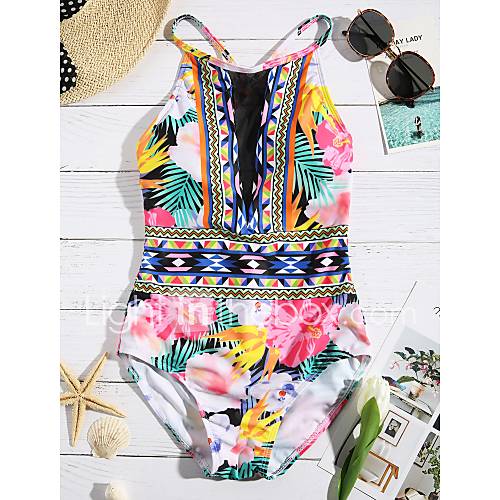 Dames Bloemen Boho Bandje Regenboog Onderbroeken Eendelig Zwemkleding Print M L Xl huismerk kopen in de aanbieding