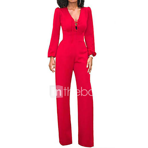Dames Breedbeen Dagelijks V Hals Blauw Zwart Rood Jumpsuit Effen M L Xl Hoge Taille Lange Mouw Zomer Herfst huismerk kopen in de aanbieding Dames Breedbeen Dagelijks V Hals Blauw Zwart Rood Jumpsuit Effen M L Xl Hoge Taille Lange Mouw Zomer Herfst huismerk kopen in de aanbieding