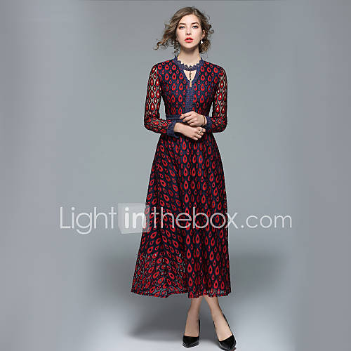 Dames Uitgaan Werk Street Chic A Lijn Jurk Kleurenblok V Hals Maxi huismerk kopen in de aanbieding