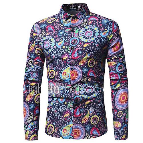 Heren Vintage Street Chic Print Overhemd Paisley Rood Xl Lange Mouw huismerk kopen in de aanbieding