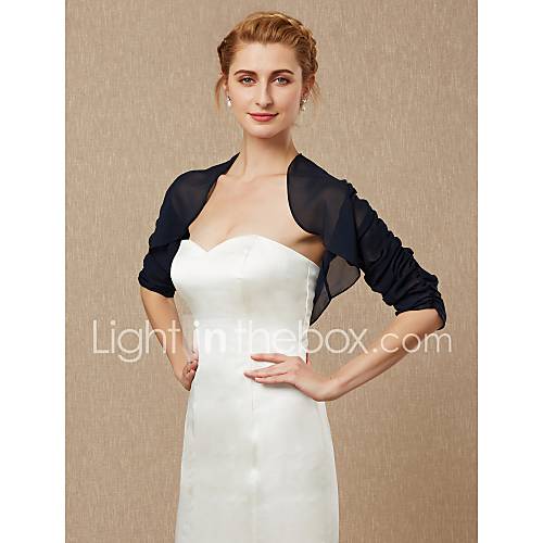 Halve Mouw Chiffon Bruiloft Feest Uitgaan Damesomslag Met Geplooid Boleros huismerk kopen in de aanbieding