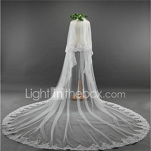 Tweelaags Vintage Bruidssluiers Kathedraalsluiers Met Borduurwerk Tule Klassiek huismerk kopen in de aanbieding