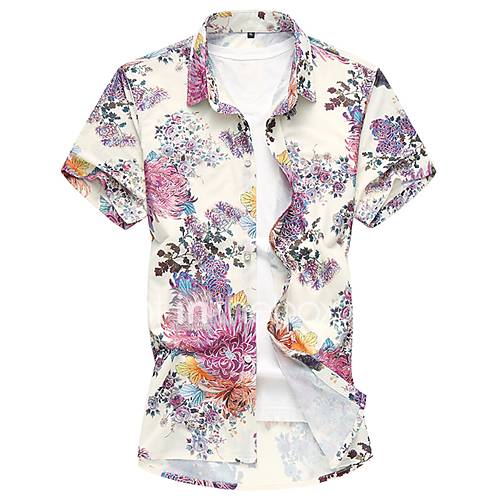 Heren Overhemd Katoen Strand Bloemen Blauw Xxxxl Korte Mouw Lente Zomer huismerk kopen in de aanbieding