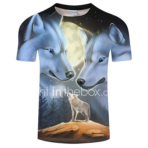 Heren Print Grote Maten T Shirt Kleurenblok Ronde Hals Wolf Zwart Xxxxl Korte Mouw Zomer huismerk kopen in de aanbieding