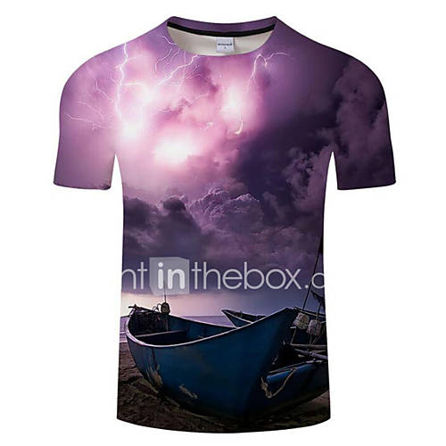 Heren Print Grote Maten T Shirt Kleurenblok Ronde Hals Paars Xxxxl Korte Mouw Zomer huismerk kopen in de aanbieding