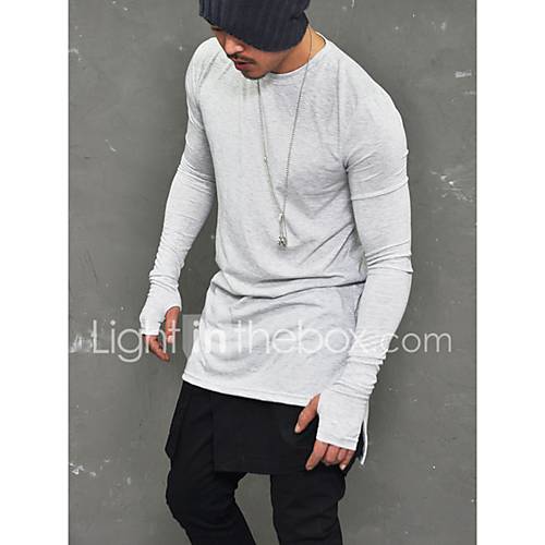 Heren Standaard Punk Gothic T Shirt Katoen Club Effen Ronde Hals Wit L Lange Mouw huismerk kopen in de aanbieding