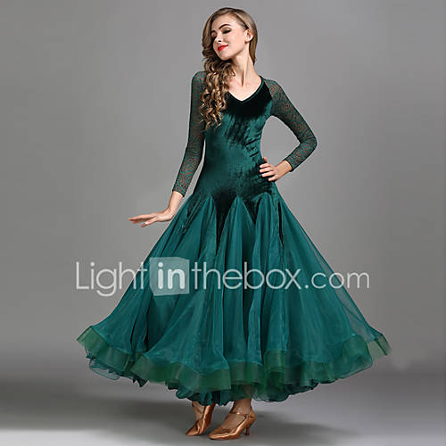 Ballroomdansen Jurken Dames Opleiding Prestatie Kant Fluweel Lange Mouw Hoog Kleding huismerk kopen in de aanbieding