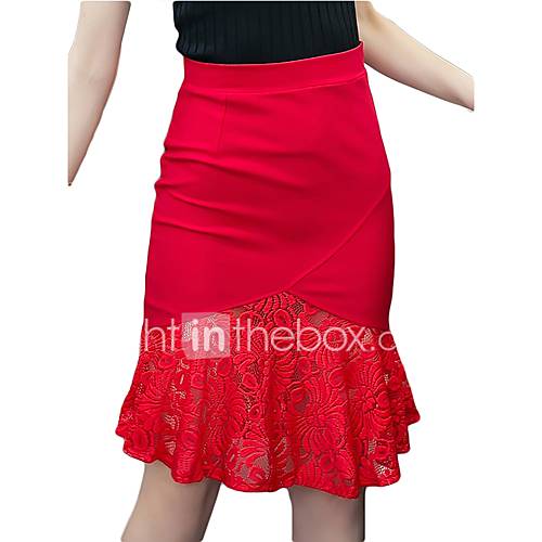 Dames Grote Maten Verfijnd Werk A Lijn Bodycon Rokken Effen Kant huismerk kopen in de aanbieding