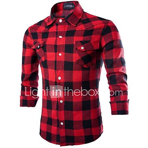 Heren Overhemd Ruitjes Klassieke Boord Zwart L Lange Mouw Lente huismerk kopen in de aanbieding