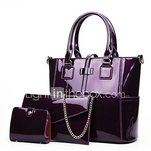 Dames Tassen Lakleer Zak Set 3 Stuks Purse Rits Zwart Rood Paars huismerk kopen in de aanbieding