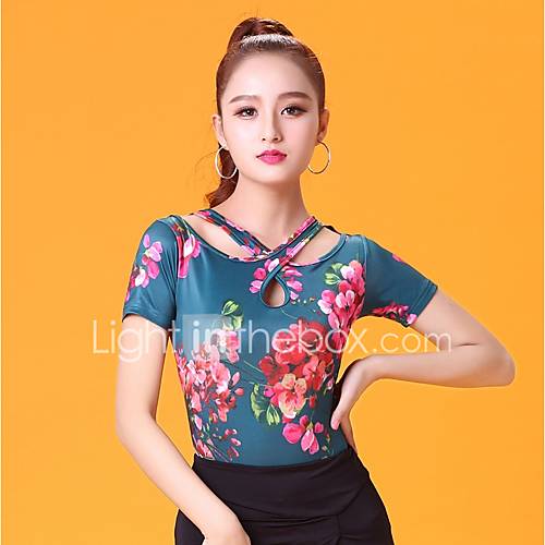 Ballroomdansen Tops Dames Prestatie Synthetische Zijde Patroon Print Korte Mouw Top huismerk kopen in de aanbieding