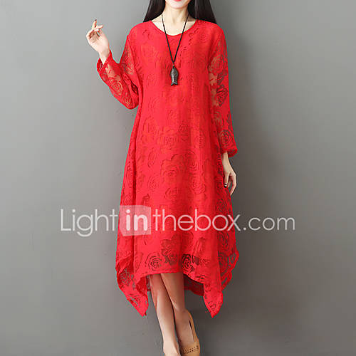 Dames Feestdagen Standaard Boho Ruimvallend Jurk Effen Midi Asymmetrisch Rood huismerk kopen in de aanbieding