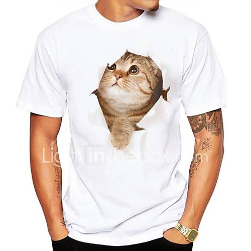 Heren Street Chic Print Grote Maten T Shirt Dier Ronde Hals Wit Xl Korte Mouw Zomer huismerk kopen in de aanbieding