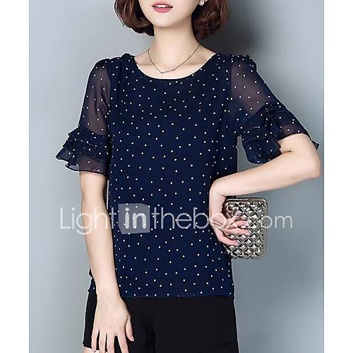 Dames Vintage Chiffon Print Grote Maten Blouse Uitgaan Polka Dot Wit Xl Ruche huismerk kopen in de aanbieding