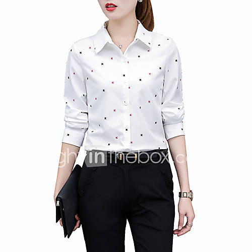 Dames Grote Maten Overhemd Werk Geometrisch Overhemdkraag Wit Xxl Lente Zomer huismerk kopen in de aanbieding