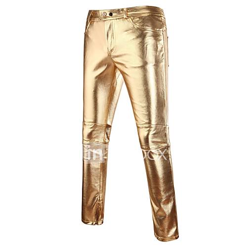 Heren Punk Gothic Slank Chinos Zwaar Katoen Broek Effen Goud Lente Herfst Club huismerk kopen in de aanbieding
